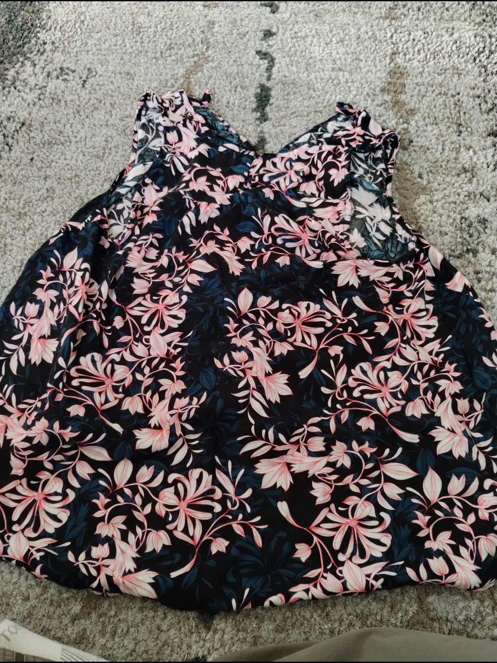 O'Neill Navy Floral V-Neck Sleeveless Camisole with Pink Accents Sz Large